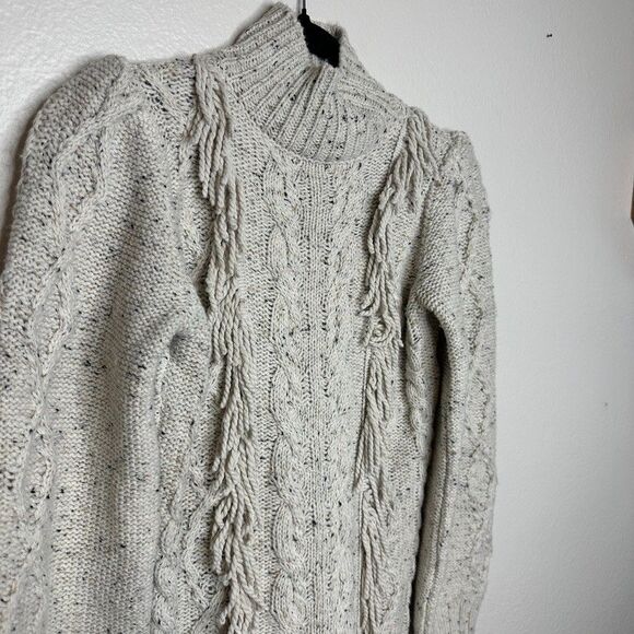 Line & Dot Daria Cable Knit Sweater Dress Cream Fringe Mock Neck Cozy Girl XS - Picture 3 of 8